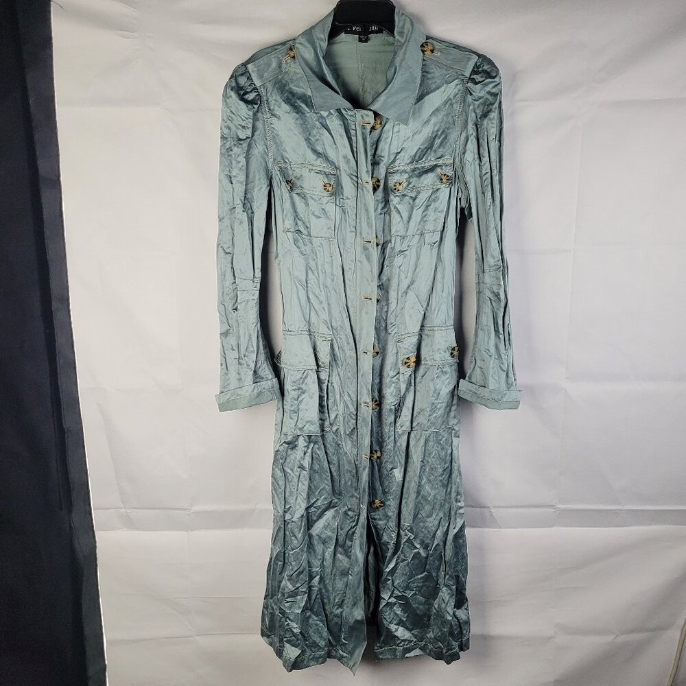 Vintage J. Peterman 70's style Metallic Blend Tie Behind Green Sz 14 Ladies Coat